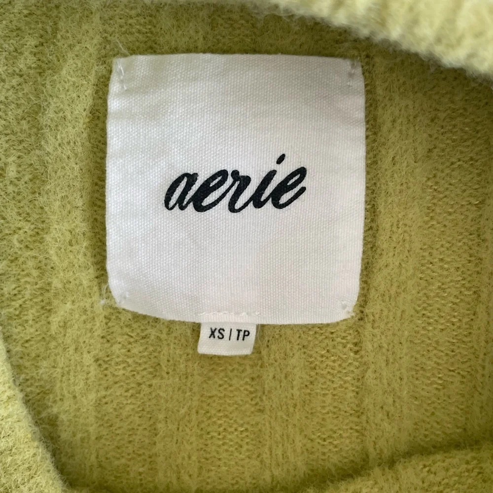 Aerie Buttercream Oversized Ribbed Crew Neck Sweater Lime Green XS